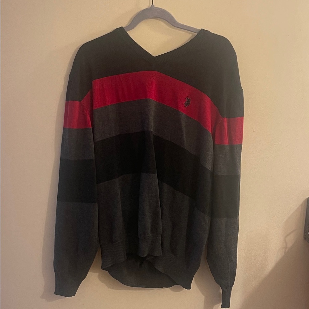 Men's Striped Sweater - Black and Red and gray